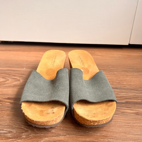 Mila Paoli BlueGray Suede Wedge Mules - Picture 2 of 4